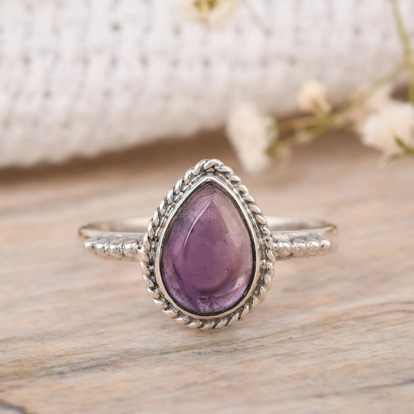 Purple Amethyst Pear Shape Ring