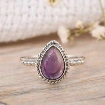 Purple Amethyst Pear Shape Ring