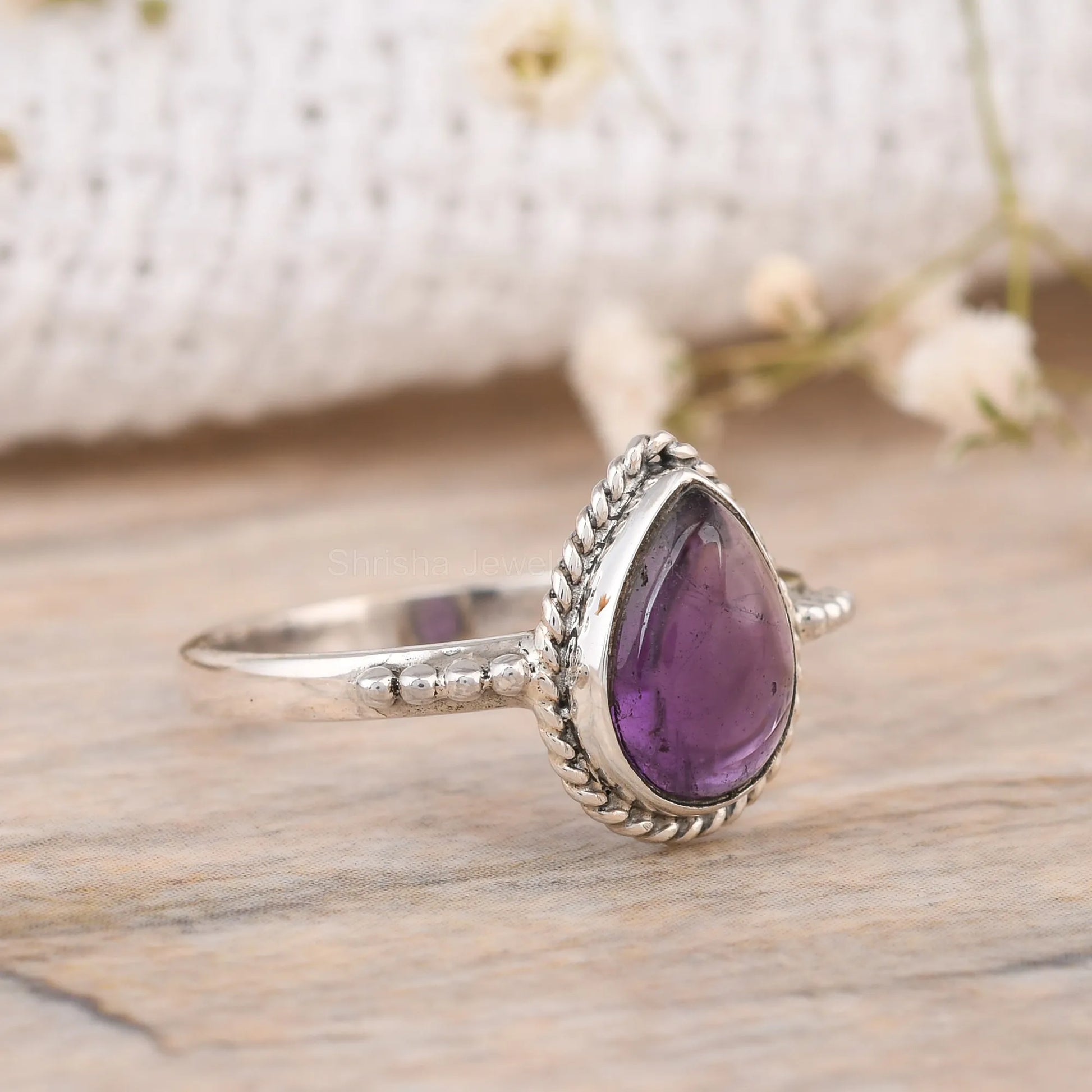 Purple Amethyst Pear Shape Ring
