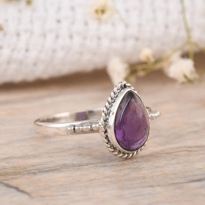 Purple Amethyst Pear Shape Ring