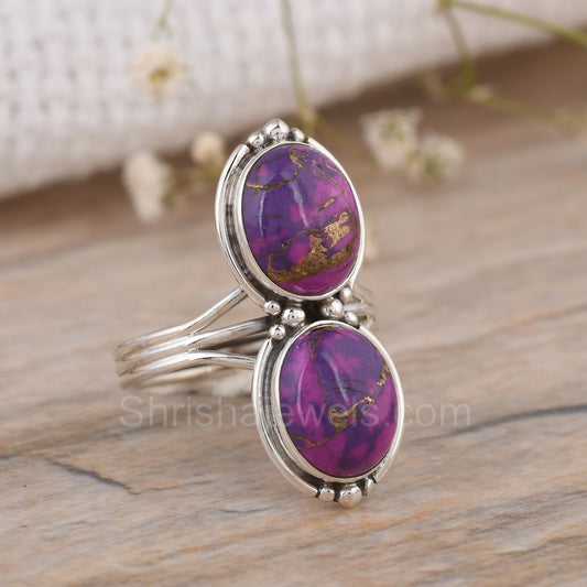 Purple Copper Turquoise 925 Silver Ring - Shrisha Jewels - SJRG-10047