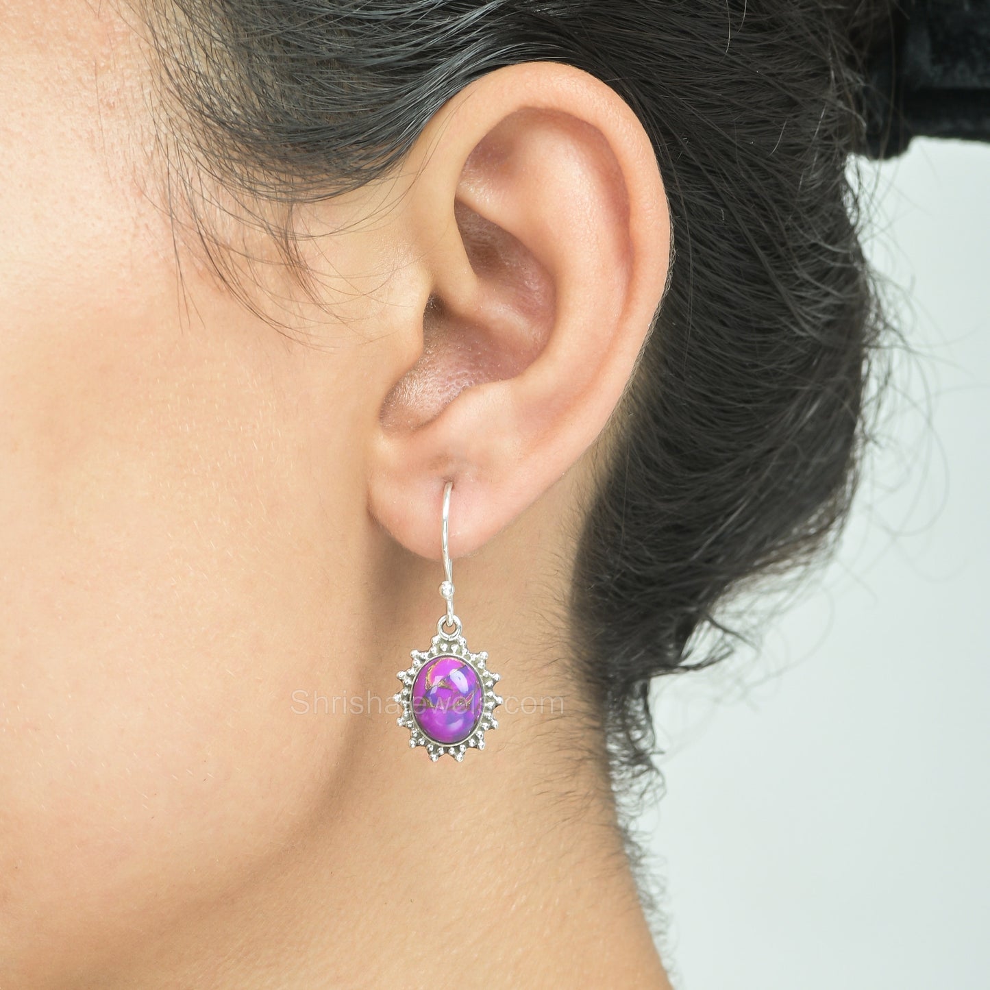 Purple Copper Turquoise 925 Sterling Silver Earrings - Shrisha Jewels - SJER-10035