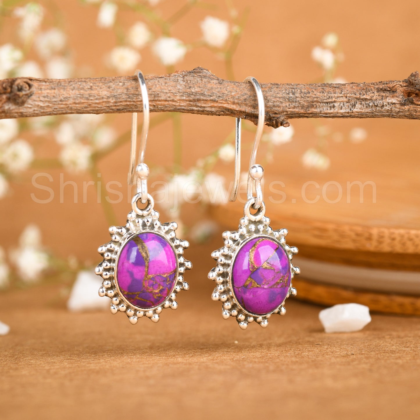 Purple Copper Turquoise 925 Sterling Silver Earrings - Shrisha Jewels - SJER-10035