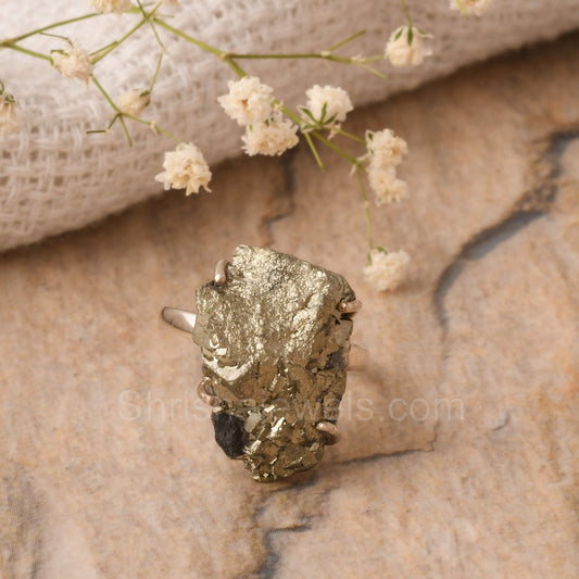 Pyrite Rough 925 Sterling Silver Ring SIZE - 7 US - One of A Kind Ring - Shrisha Jewels - SJRG-10071