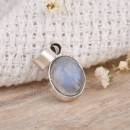 Rainbow Moonstone 925 Sterling Silver Pendant  - One of Kind Ring - Shrisha Jewels - SJPD-10030