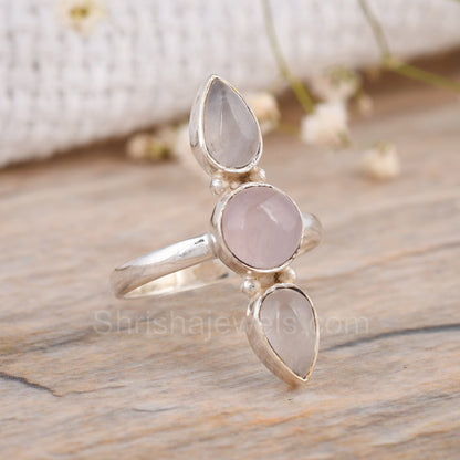 Three Rainbow Moonstone 925 Silver Ring - Shrisha Jewels - SJRG-10054