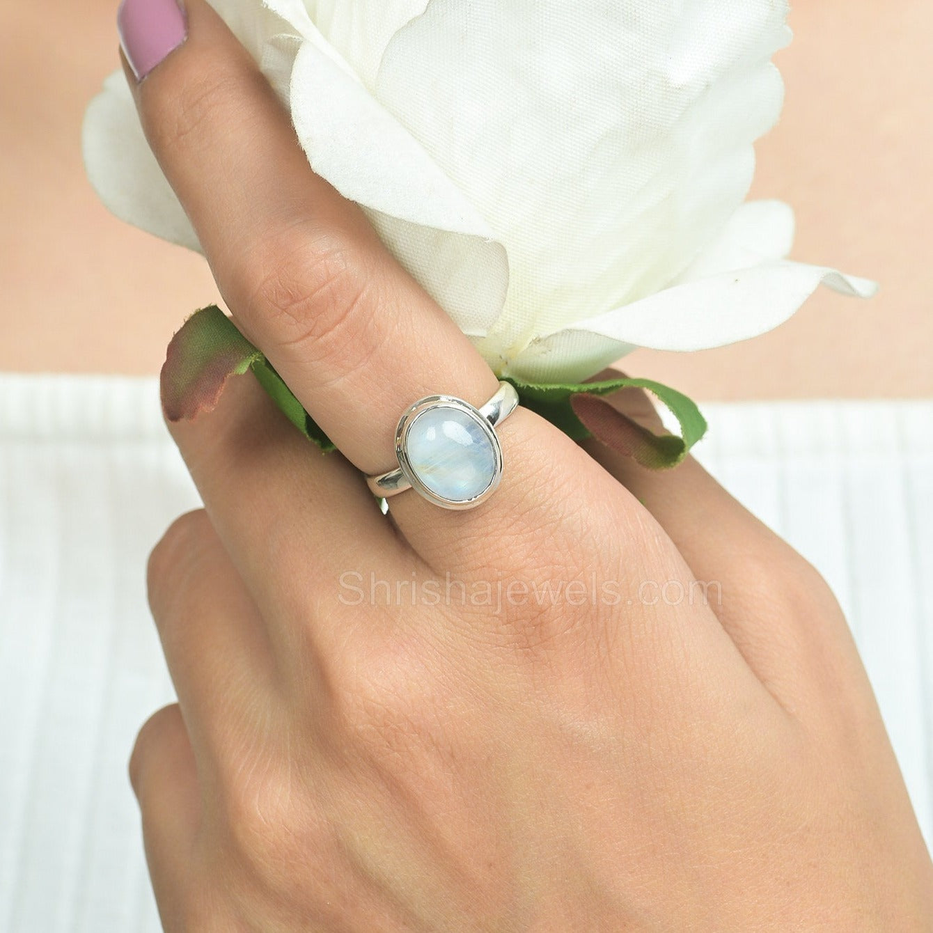 Rainbow Moonstone 925 Silver Oval Shape Ring - Shrisha Jewels - SJRG-10037