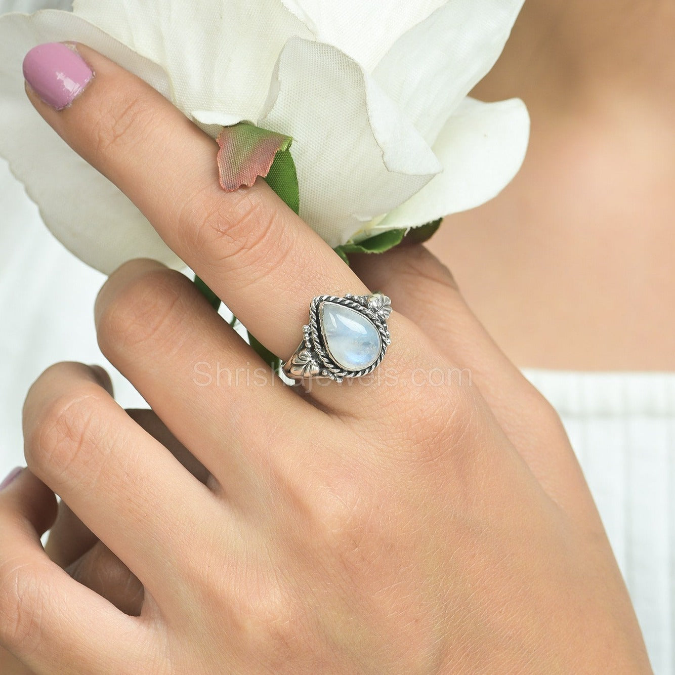 Rainbow Moonstone 925 Silver Ring - Shrisha Jewels - SJRG-10040