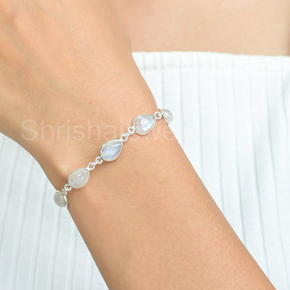 Rainbow Moonstone 925 Sterling Silver Bracelet - Shrisha Jewels - SJBR-10054