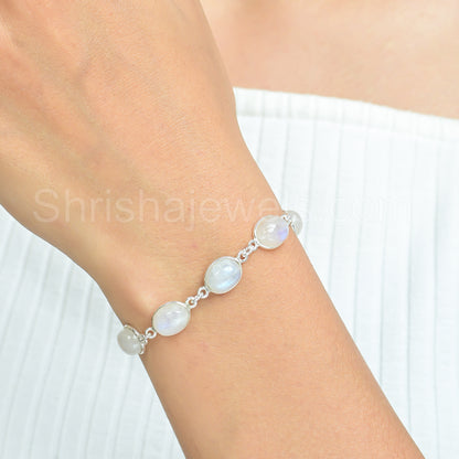 Rainbow Moonstone 925 Sterling Silver Bracelet - Shrisha Jewels - SJBR-10055