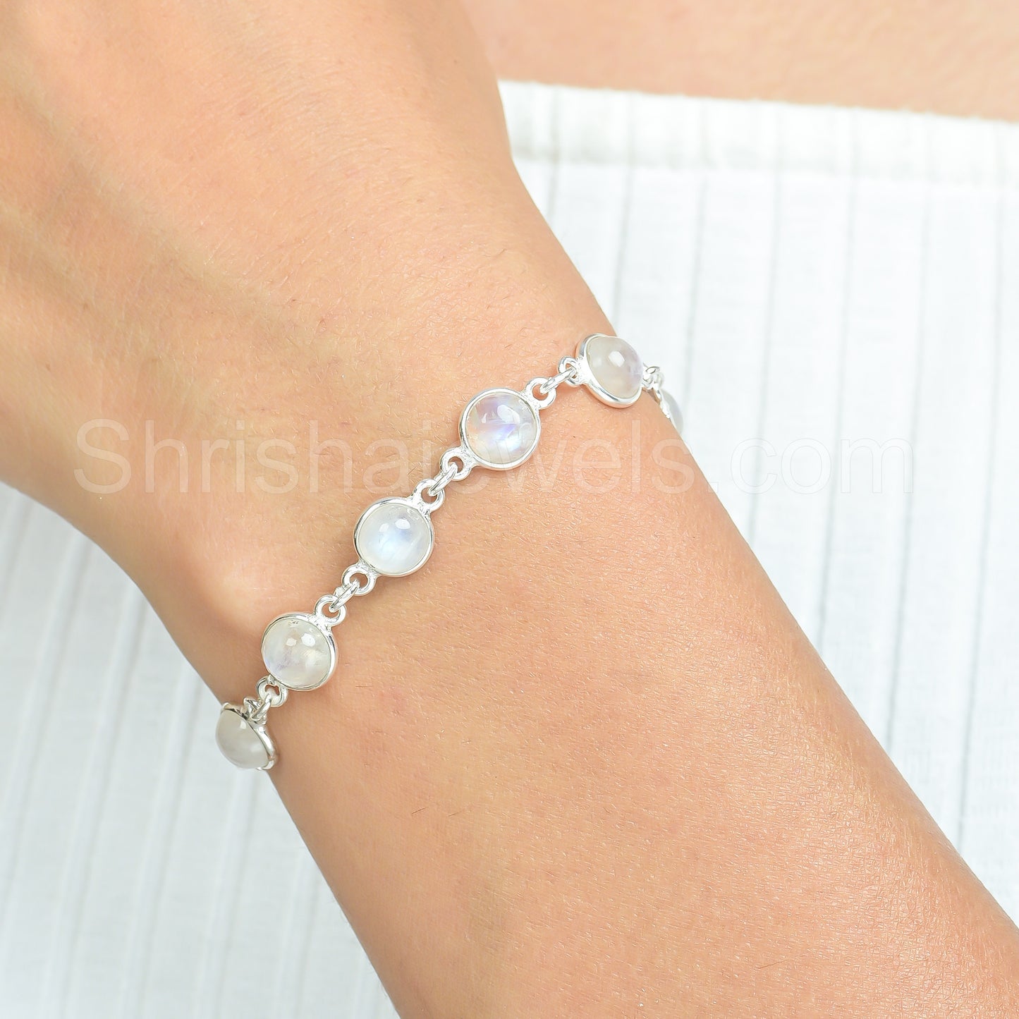 Rainbow Moonstone 925 Sterling Silver Bracelet - Shrisha Jewels - SJBR-10056