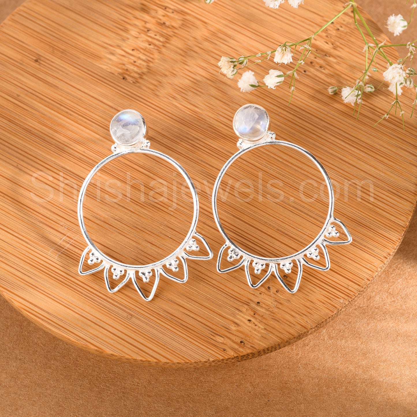 Rainbow Moonstone 925 Sterling Silver Earrings - Shrisha Jewels - SJER-10021