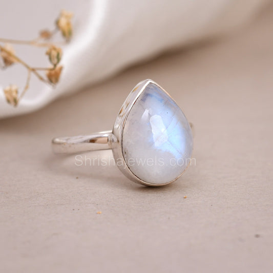 Rainbow Moonstone 925 Sterling Silver Ring SIZE - 10 US - One of Kind Ring - Shrisha Jewels - SJOFK- 10011