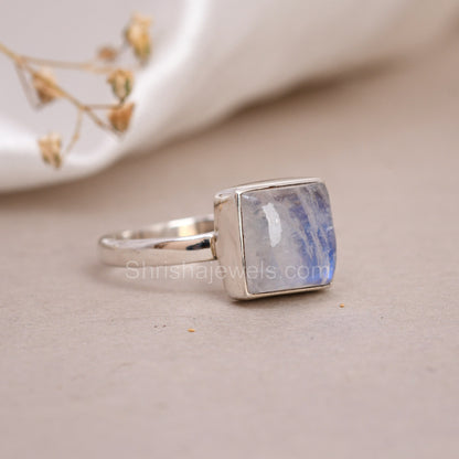 Rainbow Moonstone 925 Sterling Silver Ring SIZE - 8 US - One of Kind Ring - Shrisha Jewels - SJOFK- 10013