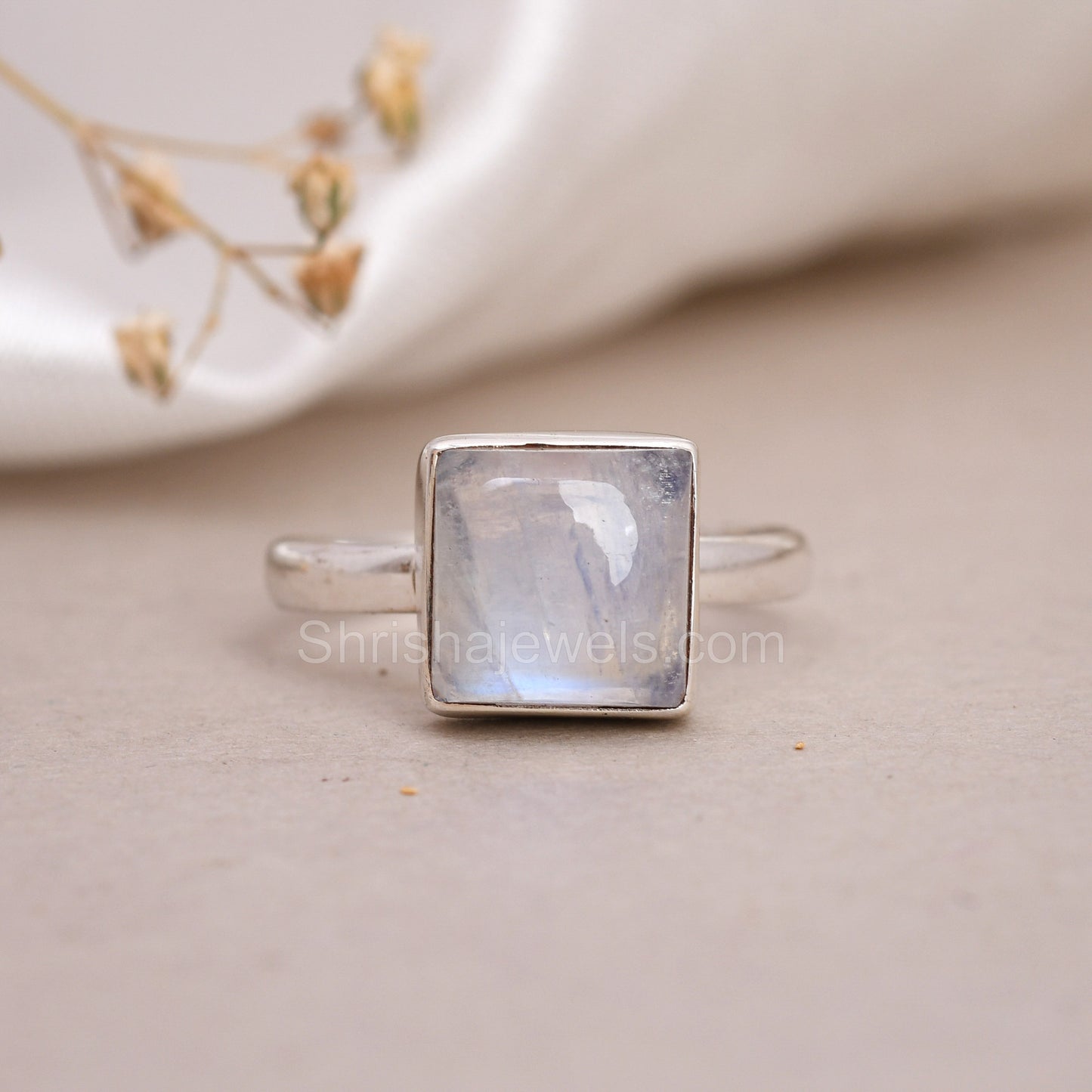 Rainbow Moonstone 925 Sterling Silver Ring SIZE - 8 US - One of Kind Ring - Shrisha Jewels - SJOFK- 10013