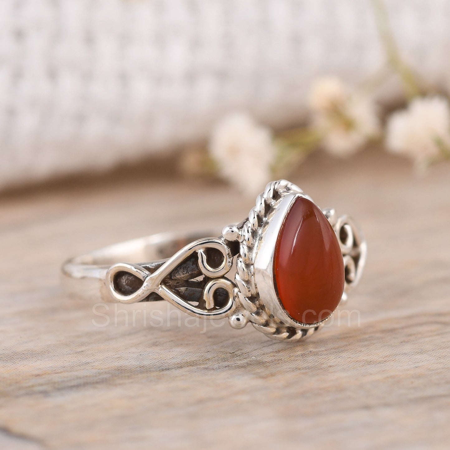 Red Carnelian 925 Sterling Silver Ring - Shrisha Jewels - SJRG-10056