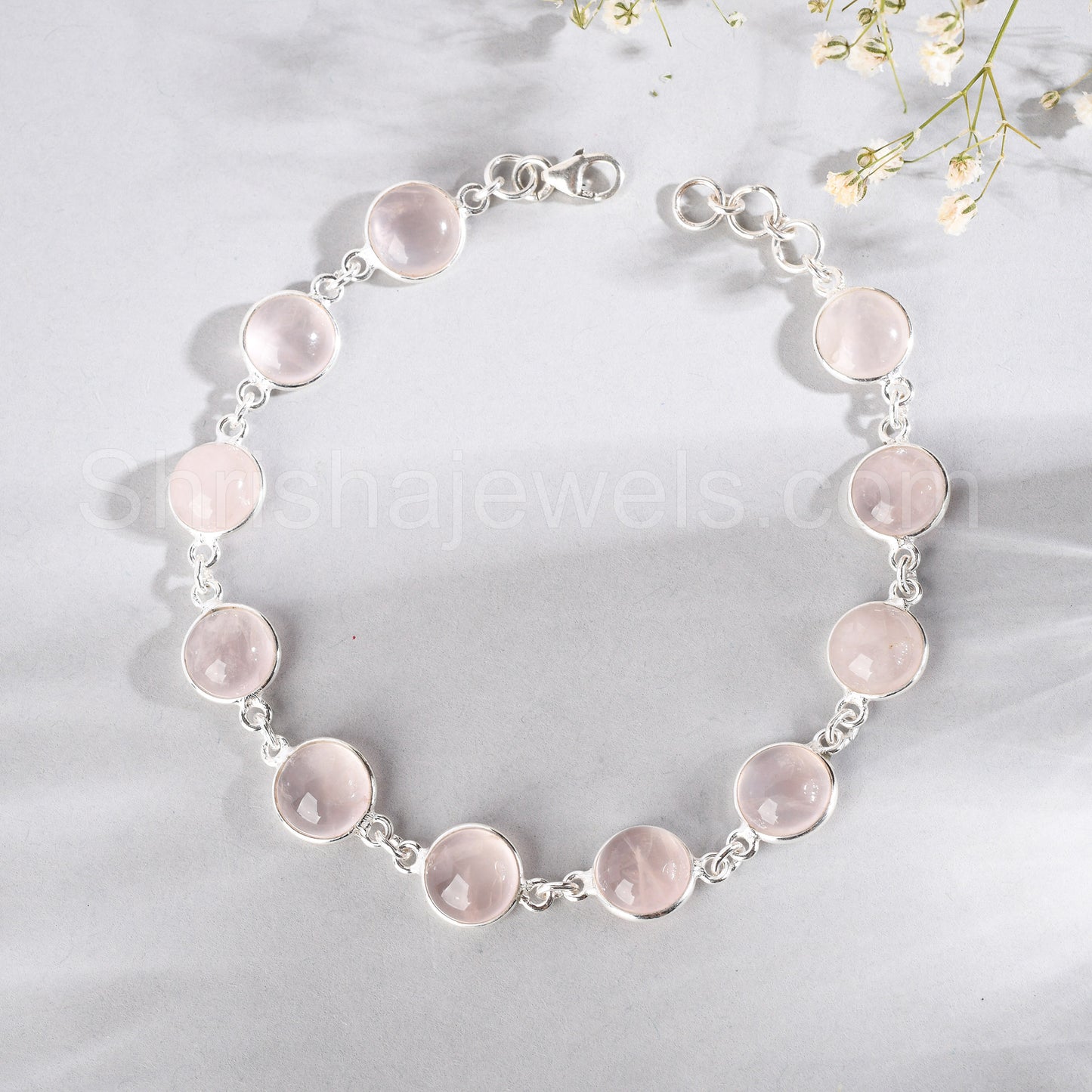 Rose Quartz 925 Sterling Silver Bracelet - Shrisha Jewels - SJBR-10057