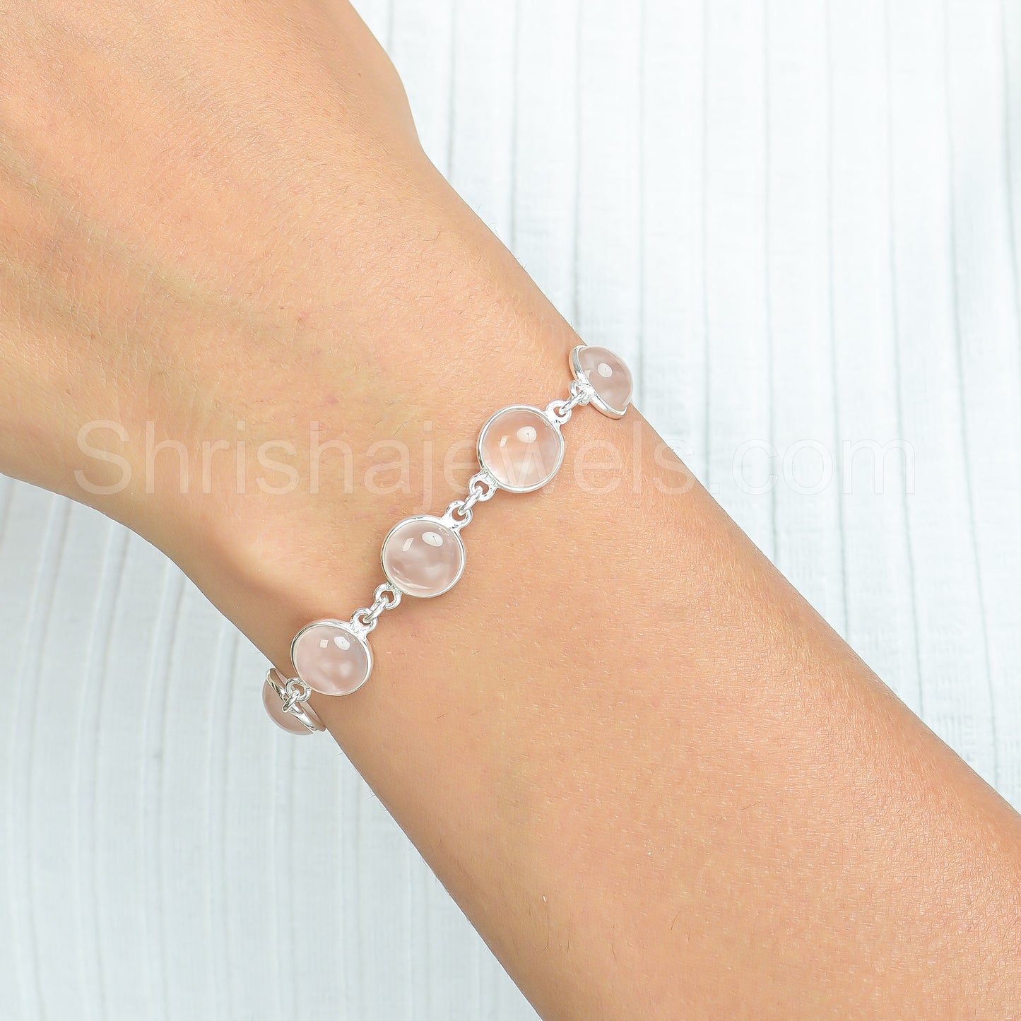 Rose Quartz 925 Sterling Silver Bracelet - Shrisha Jewels - SJBR-10057