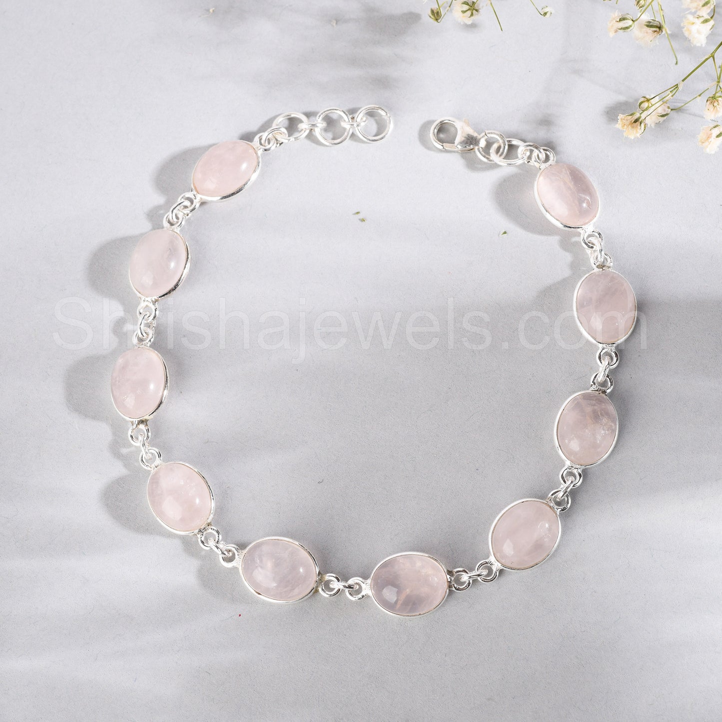 Rose Quartz 925 Sterling Silver Bracelet - Shrisha Jewels - SJBR-10058