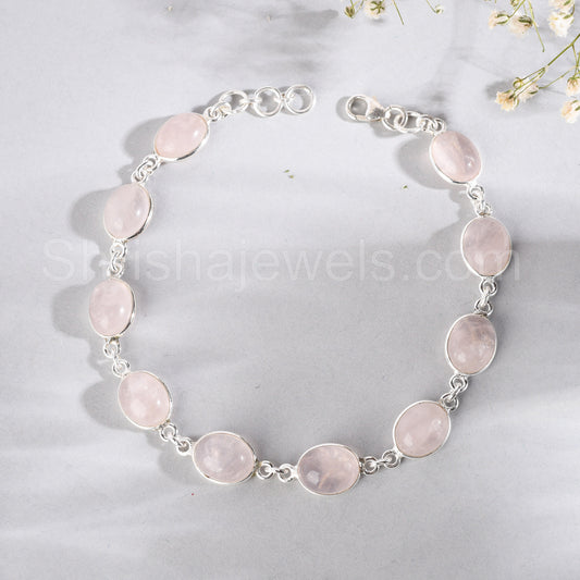 Rose Quartz 925 Sterling Silver Bracelet - Shrisha Jewels - SJBR-10058