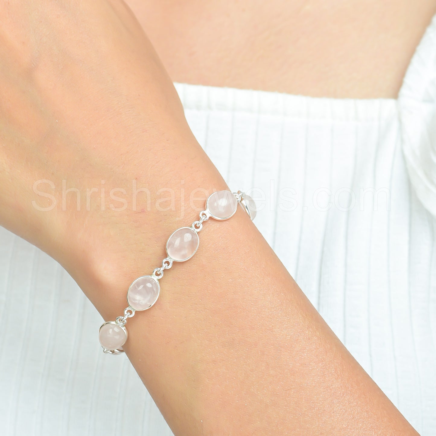 Rose Quartz 925 Sterling Silver Bracelet - Shrisha Jewels - SJBR-10058