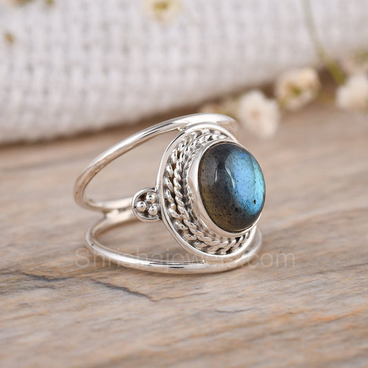 Labradorite 925 Sterling Silver Two Bands Ring - Shrisha Jewels - SJRG-10022