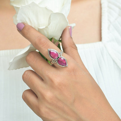 Dyed Ruby Oval Shape 925 Silver Ring - Shrisha Jewels - SJRG-10048