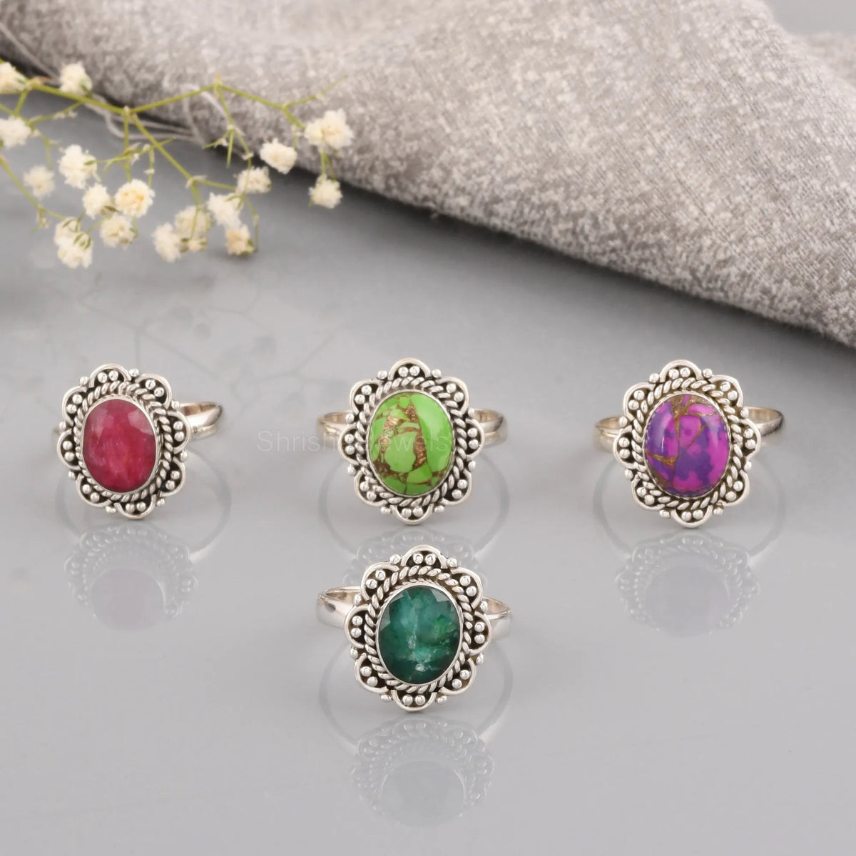 Ruby oval silver ring handmade boho style