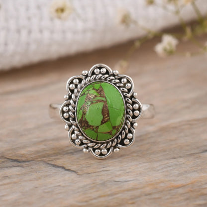 Ruby oval silver ring handmade boho style