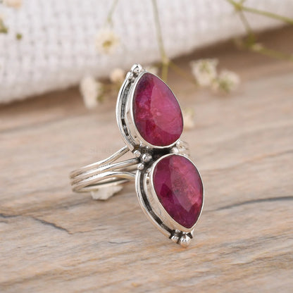 Ruby double stone sterling silver ring