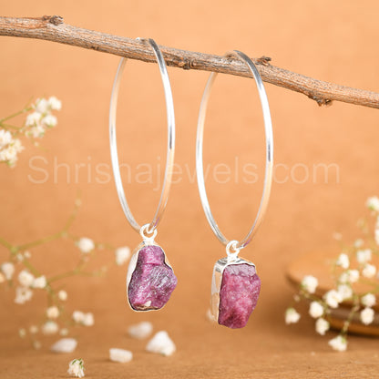 Ruby Rough 925 Sterling Silver Earrings - Shrisha Jewels - SJER-10053