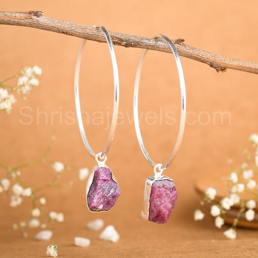 Ruby Rough 925 Sterling Silver Earrings - Shrisha Jewels - SJER-10053