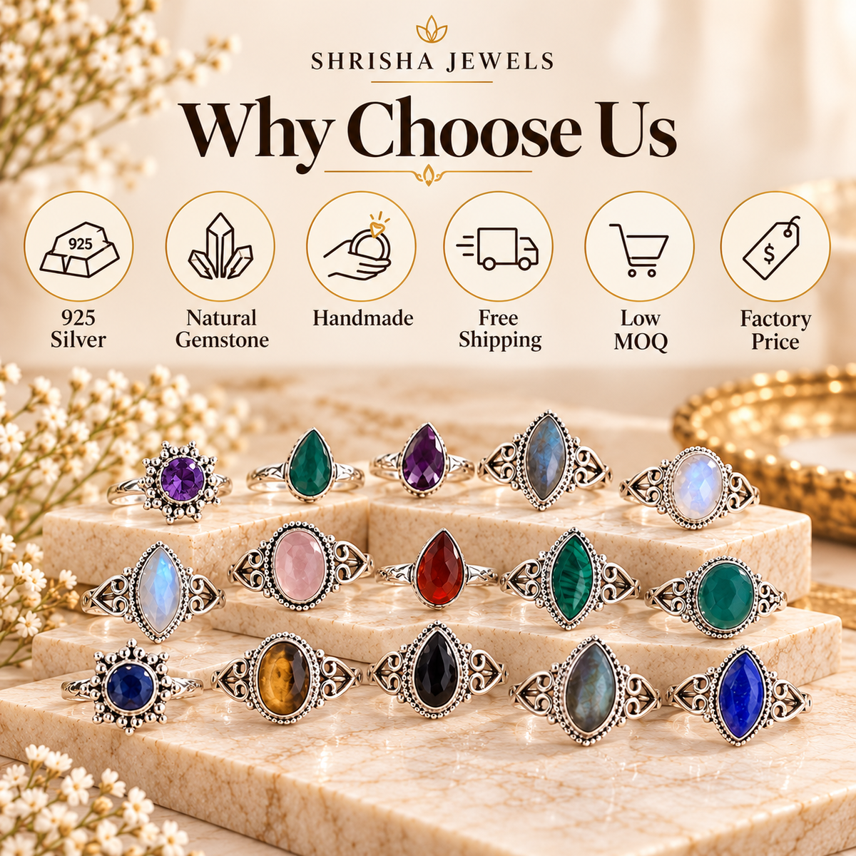 Wholesale 925 Sterling Silver Gemstone Rings | Shrisha Jewels
