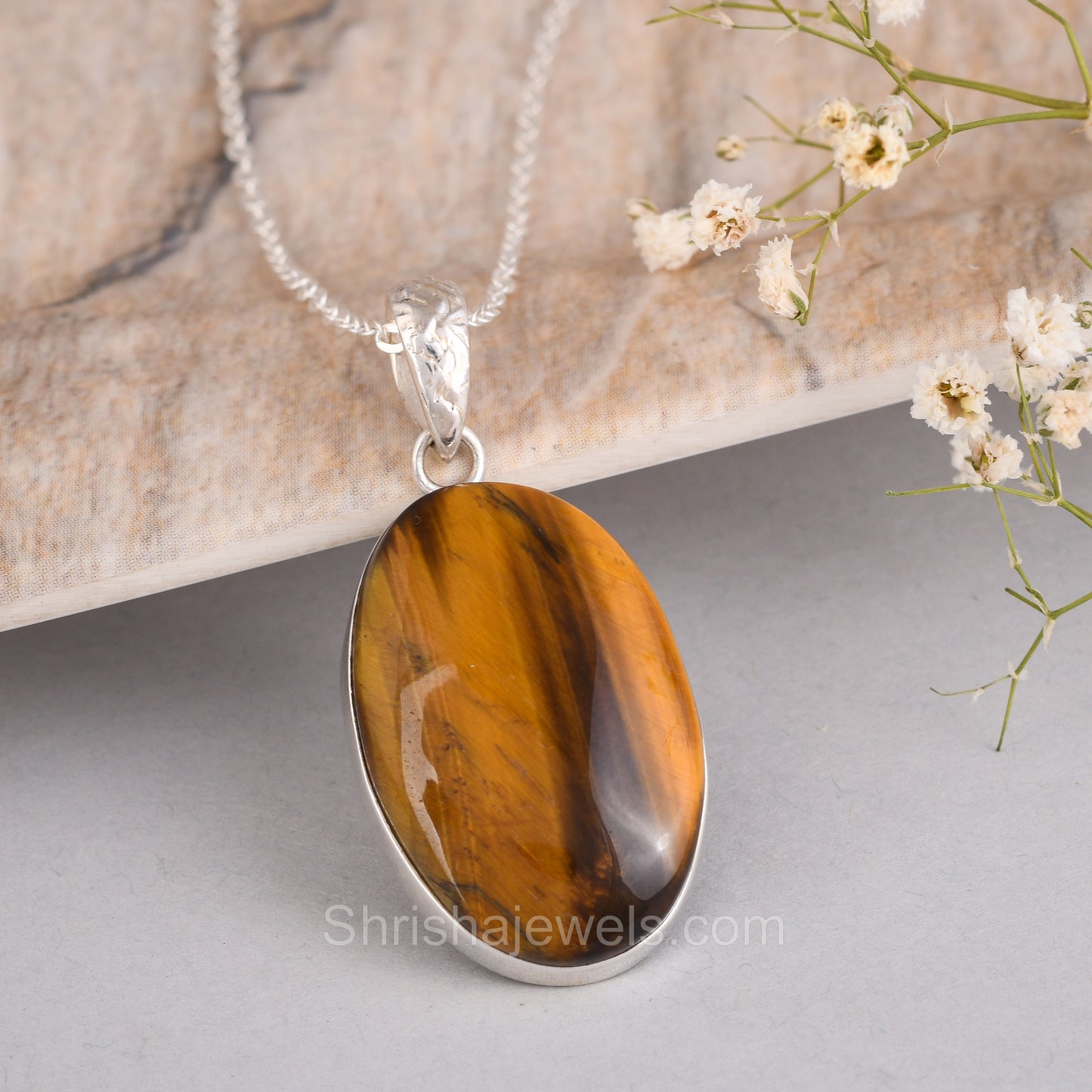 Tiger Eye 925 Sterling Silver Pendant  - One of Kind Ring - Shrisha Jewels - SJPD-10024