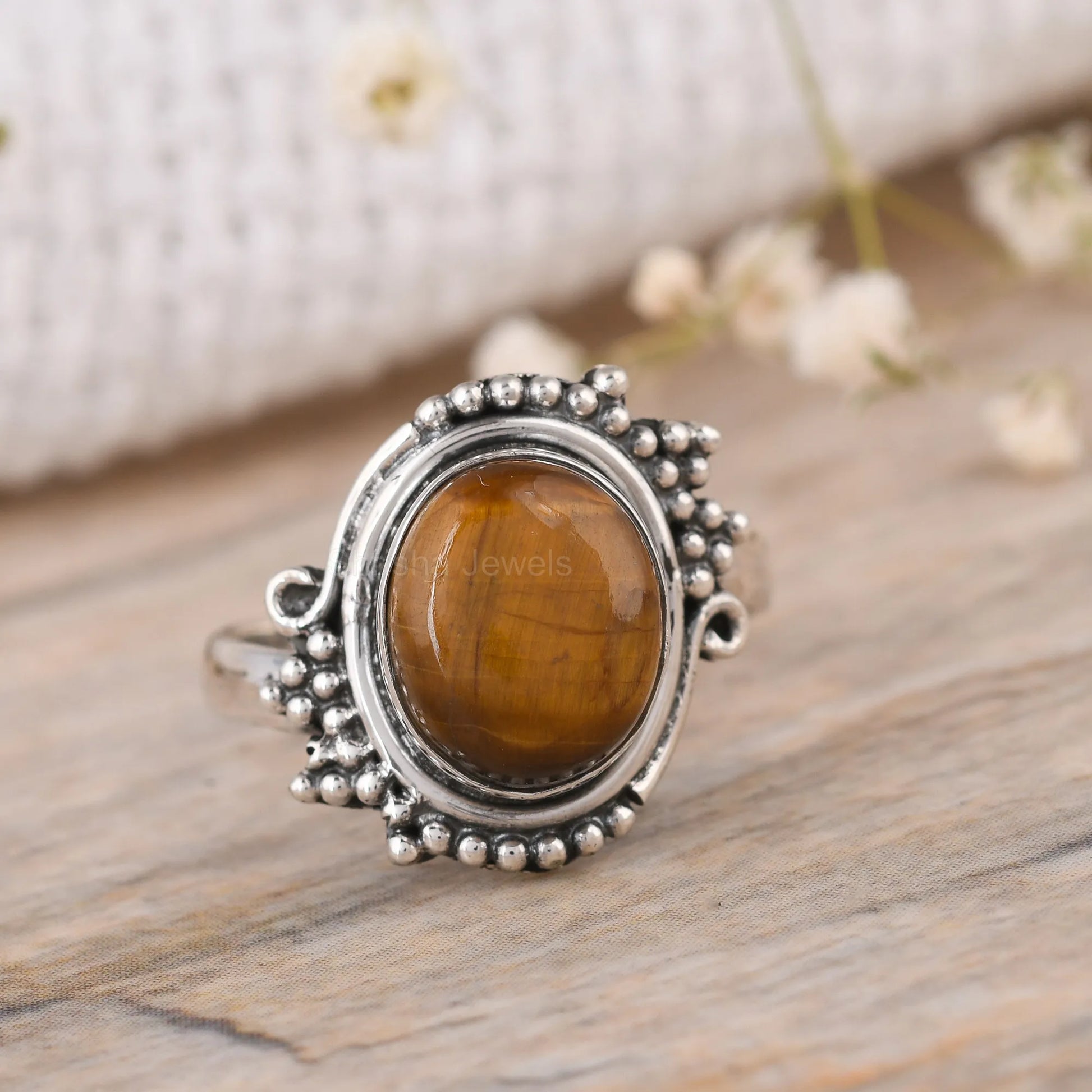 Tiger Eye Oval Shape 925 Sterling Silver Handmade Ring