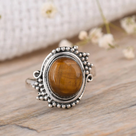 Tiger Eye Oval Shape 925 Sterling Silver Handmade Ring