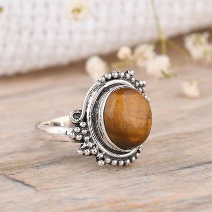 Tiger Eye Oval Shape 925 Sterling Silver Handmade Ring