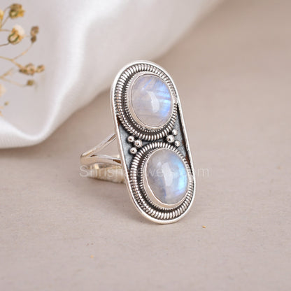 Two Labradorite 925 Silver Statement Ring - Shrisha Jewels - SJRG-10082