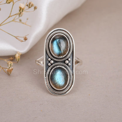 Two Labradorite 925 Silver Statement Ring - Shrisha Jewels - SJRG-10082