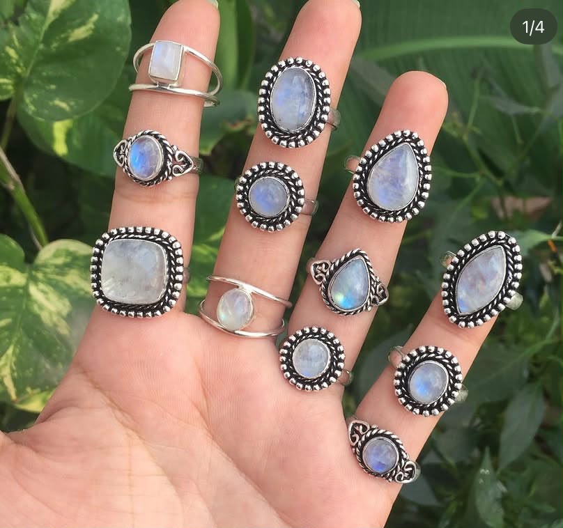 Wholesale 925 Sterling Silver Moonstone Rings | Assorted Gemstone Rings Bulk