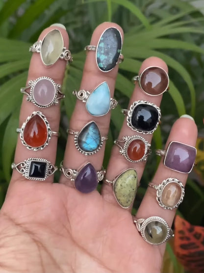 Wholesale 925 Sterling Silver Gemstone Rings Assorted Natural Stone Rings in Bulk