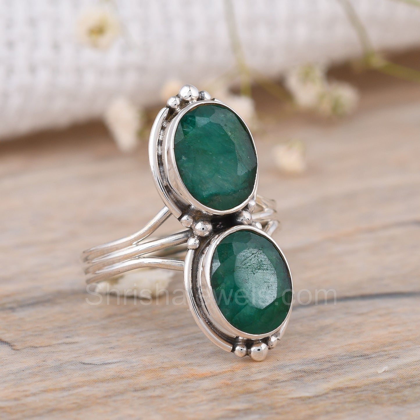 Dyed Emerald Oval Shape 925 Silver Ring - Shrisha Jewels - SJRG-10047