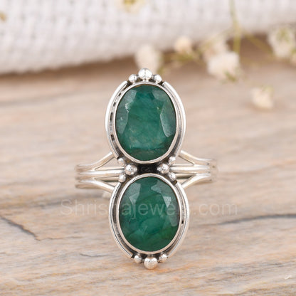 Dyed Emerald Oval Shape 925 Silver Ring - Shrisha Jewels - SJRG-10047