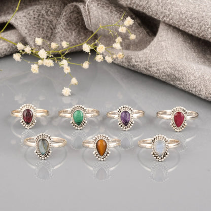 faceted red garnet gemstone ring – 925 silver