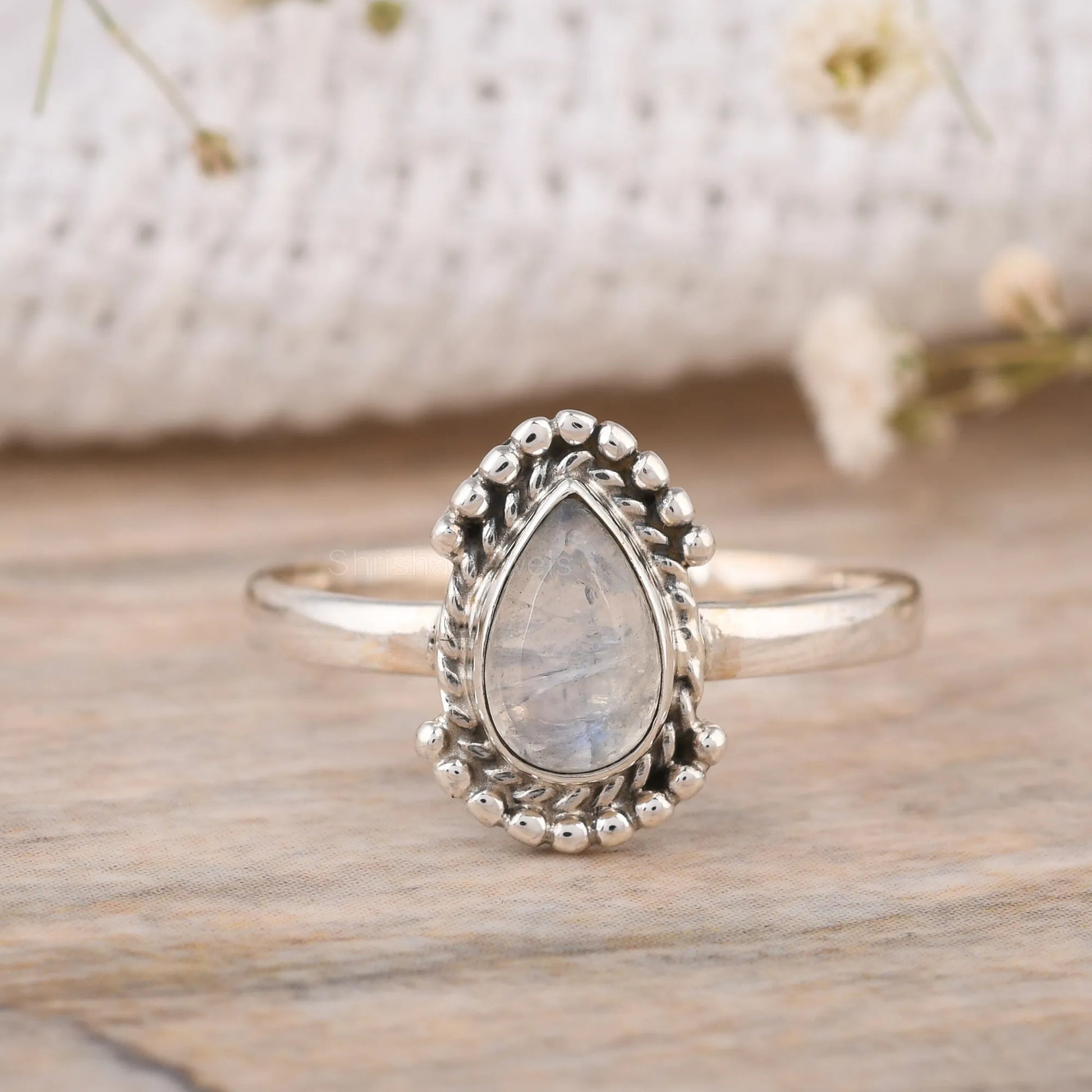 handmade pear red garnet ring in sterling silver