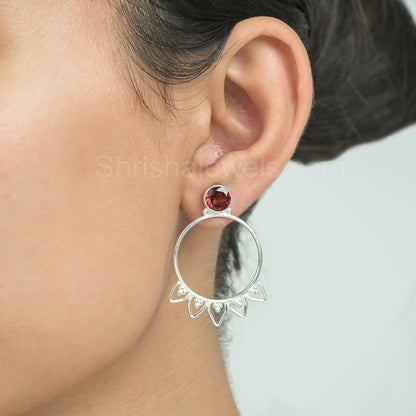 Garnet 925 Sterling Silver Earrings - Shrisha Jewels - SJER-10016