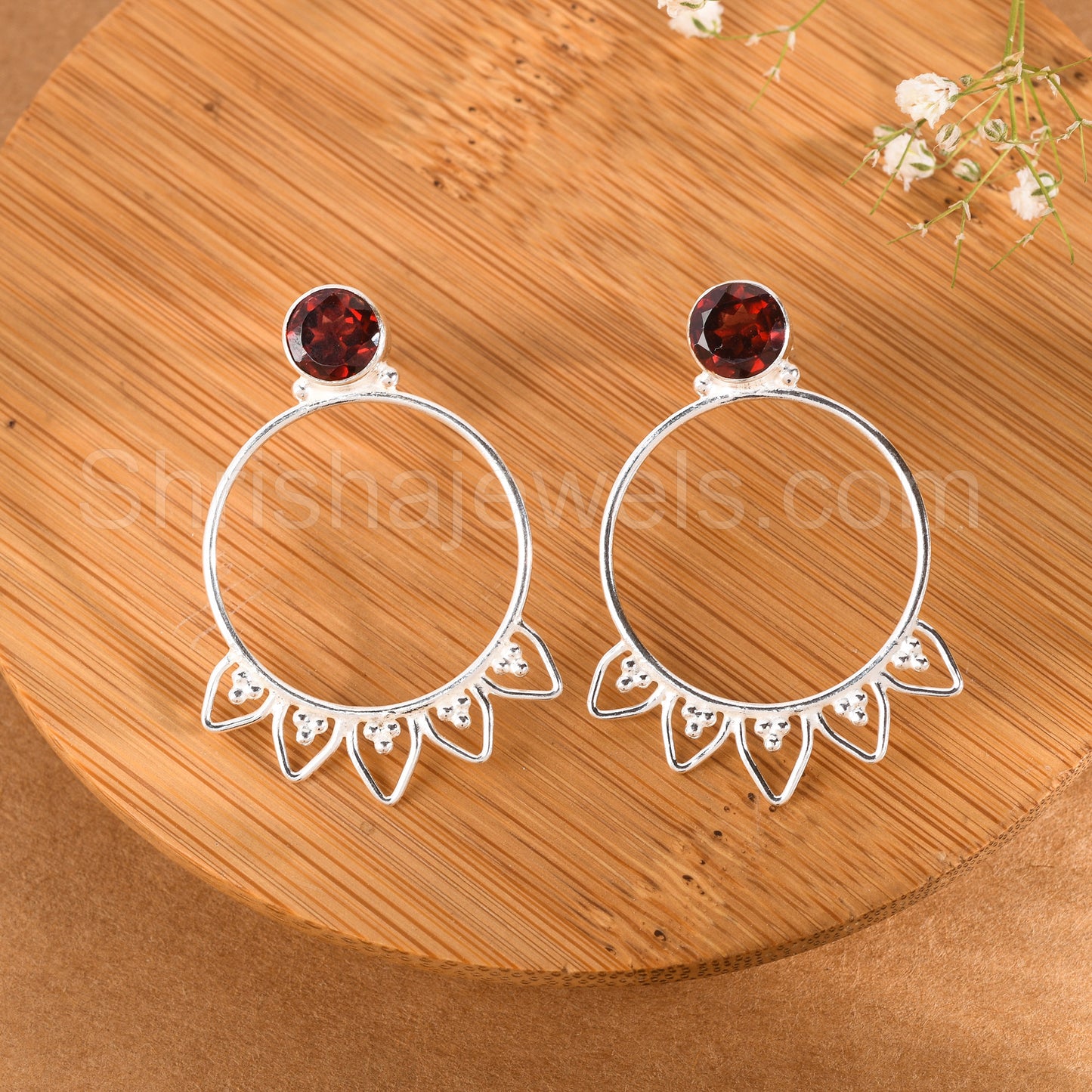 Garnet 925 Sterling Silver Earrings - Shrisha Jewels - SJER-10016