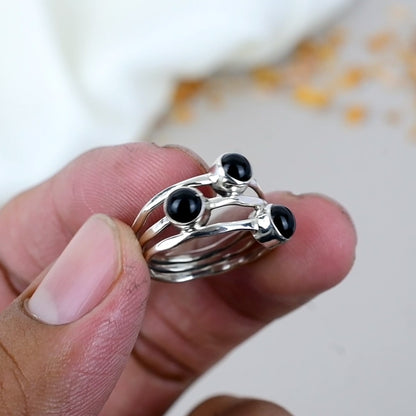 Black Onyx Gemstone 925 Sterling Silver Handmade Boho Jewelry Ring For Women