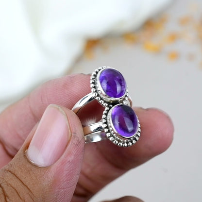 Amethyst Gemstone 925 Sterling Silver Handmade Boho Jewelry Ring For Women