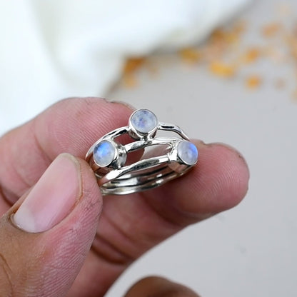 Rainbow Moonstone 925 Sterling Silver Handmade Boho Jewelry Ring For Women